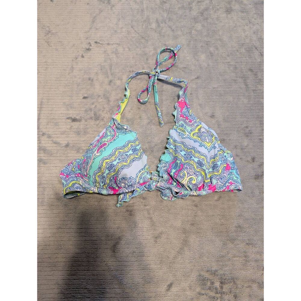 Victoria's Secret Swim 34B Paisley Bikini Top Blue Pink Floral